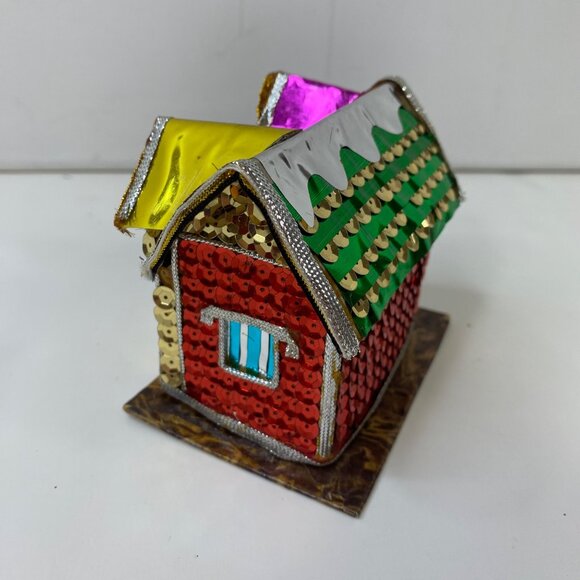 The Bombay Company 3 Colorful Sequin House Ornaments Festive Decor Display - Picture 7 of 11